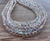 Clear AB Aurora Borealis Crystal Glass Beaded Multi Strand Chunky Statement Necklace - Anna Marie