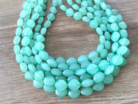 Mint Green Statement Lucite Beaded Chunky Multi Strand Necklace - Minnie