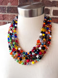 Rainbow Crystal Glass Beaded Multi Strand Chunky Statement Necklace - Anna Marie