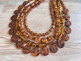 Tortoise Shell Beaded Acrylic Lucite Chunky Statement Necklace - Warhol