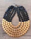 Black Gold Wood Beaded Chunky Multi Strand Statement Necklace - Regan