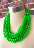 Neon Green Acrylic Lucite Bead Chunky Multi Strand Statement Necklace - Alana