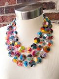 Multi Color Resin Colorful Beaded Multi Strand Chunky Statement Necklace - Charlotte