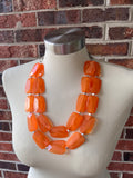 Orange Acrylic Lucite Beaded Chunky Statement Necklace - Jane