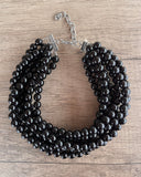 Black Choker Beaded Acrylic Chunky Multi Strand Statement Necklace - Alana