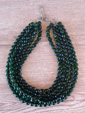 Dark Green Crystal Beaded Multi Strand Chunky Statement Necklace - Anna Marie