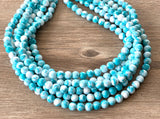 Aqua Blue White Acrylic Lucite Bead Chunky Statement Necklace - Alana