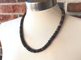 Mens Black Brown Wood Lava Rock Beaded Surfer Long Short Necklace