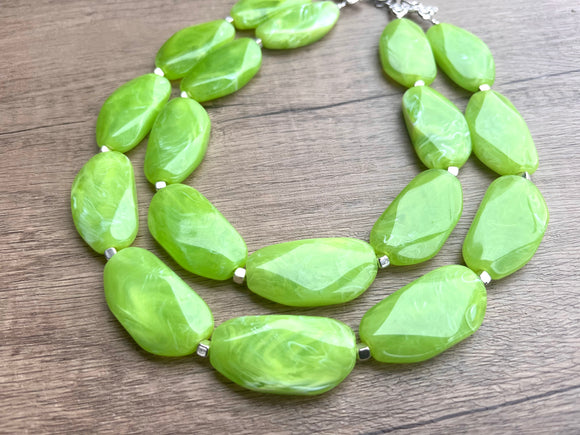 Lime Green Statement Acrylic Beaded Chunky Multi Strand Necklace - Miranda