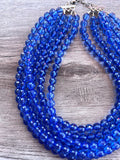 Blue Faceted Acrylic Beaded Multi Strand Statement Necklace - Angelina