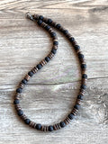 Mens Black Brown Wood Lava Rock Beaded Surfer Long Short Necklace