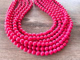 Pink Acrylic Lucite Bead Chunky Multi Strand Statement Necklace - Alana