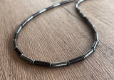 Mens Black Gray Hematite Magnesite Beaded Long Choker Necklace - Wyatt