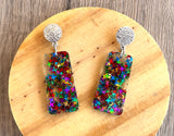 Multi Color Glitter Lucite Acrylic Terrazzo Dangle Womens Statement Earrings - Nevaeh