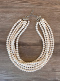 White Stone Magnesite Beaded Chunky Multi Strand Statement Necklace - Michelle