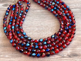 Red Blue Faceted Crystal Beaded Multi Strand Statement Necklace - Anna Marie