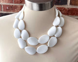 White Matte Resin Beaded Chunky Multi Strand Statement Necklace - Morgan