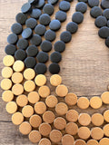 Black Gold Wood Beaded Chunky Multi Strand Statement Necklace - Regan