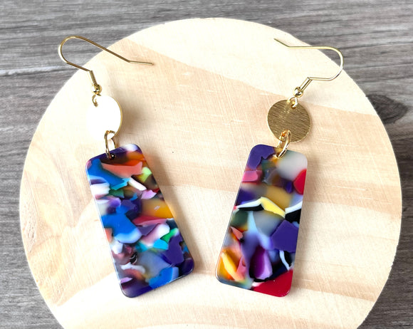 Multi Color Colorful Lucite Acrylic Large Dangle Womens Statement Earrings - Nevaeh