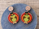 Turkey Thanksgiving Glitter Statement Acrylic Lucite Dangle Earrings