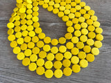 Yellow Beaded Wood Chunky Multi Strand Statement Necklace - Charlotte