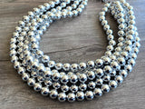 Silver Shiny Acrylic Beaded Chunky Multi Strand Statement Necklace - Alana