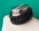 Black Choker Beaded Acrylic Chunky Multi Strand Statement Necklace - Alana