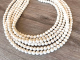 White Stone Magnesite Beaded Chunky Multi Strand Statement Necklace - Michelle