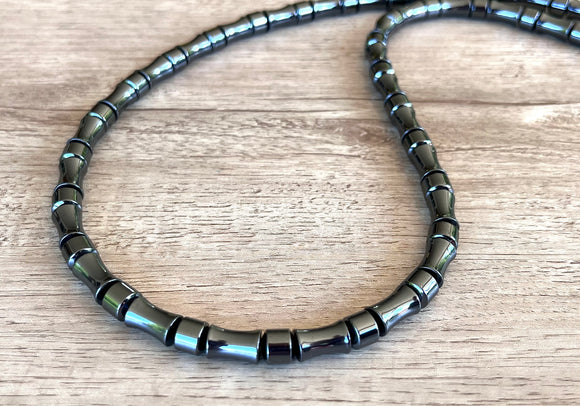 Mens Gray Hematite Beaded Stone Necklace - Aiden