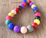 Multi Color Matte Choker Acrylic Beaded Short Lucite Statement Necklace - Betty