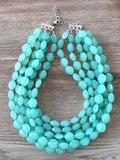 Mint Green Statement Lucite Beaded Chunky Multi Strand Necklace - Minnie