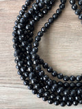 Black Faceted Beaded Lucite Acrylic Chunky Multi Strand Statement Necklace - Angelina