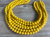 Dark Yellow Acrylic Lucite Bead Chunky Multi Strand Statement Necklace - Alana