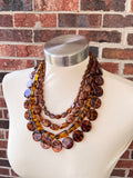 Tortoise Shell Beaded Acrylic Lucite Chunky Statement Necklace - Warhol