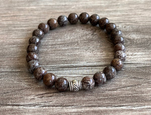 Mens Brown Jasper Stone Stretchy Beaded Bracelet - Beck