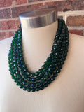 Dark Green Crystal Beaded Multi Strand Chunky Statement Necklace - Anna Marie