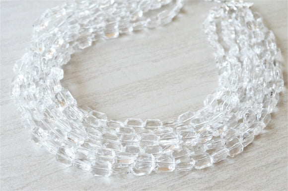 Clear Faceted Lucite Beaded Statement Multi Strand Chunky Necklace - Jenny