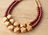 Brown Gold Statement Beaded Wood Chunky Multi Strand Necklace - Riley