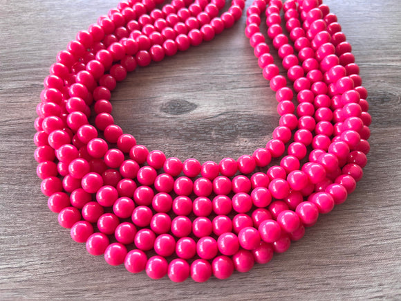 Pink Acrylic Lucite Bead Chunky Multi Strand Statement Necklace - Alana