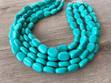 Turquoise Green Lucite Acrylic Chunky Multi Strand Statement Necklace - Lauren