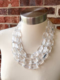 Clear Acrylic Bead Faceted Lucite Chunky Multi Strand Statement Necklace - Jenny