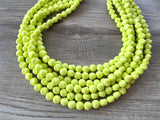 Yellow Green Beaded Statement Acrylic Chunky Lucite Multi Strand Necklace - Beth