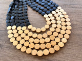 Black Gold Wood Beaded Chunky Multi Strand Statement Necklace - Regan