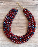 Red Blue Faceted Crystal Beaded Multi Strand Statement Necklace - Anna Marie