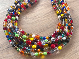 Rainbow Crystal Glass Beaded Multi Strand Chunky Statement Necklace - Anna Marie