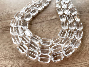 Clear Acrylic Bead Faceted Lucite Chunky Multi Strand Statement Necklace - Jenny