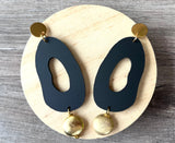 Gold Black Matte Acrylic Statement Lucite Big Dangle Earrings - Sylvia