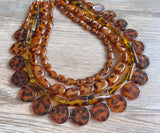 Tortoise Shell Beaded Acrylic Lucite Chunky Statement Necklace - Warhol