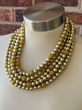 Gold Rhinestone Matte Beaded Acrylic Chunky Statement Necklace - Emma