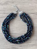 Black AB Crystal Faceted Beaded Glass Multi Strand Statement Necklace - Rebecca